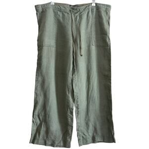 MICHAEL STARS | Sage Green Linen Wide Leg Ankle Length Pants | Large